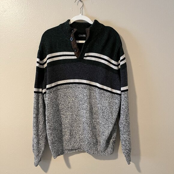 Chaps Henley Knit Sweater XXL Mens Preppy Academia Classic Half Heavy Cotton - Picture 1 of 8